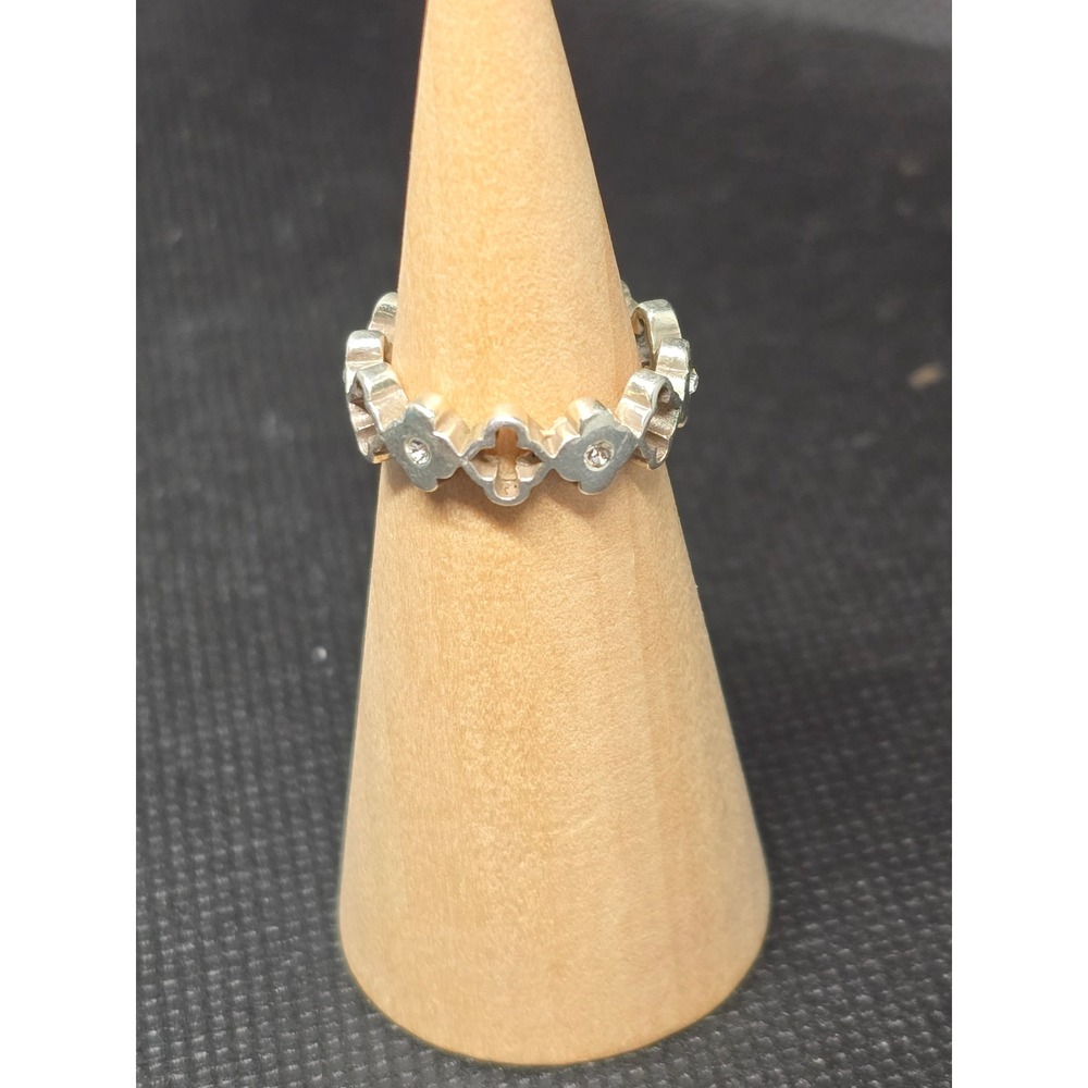 Vintage Brighton Silver Tone Crystal Quatrefoil Eternity Band Ring Size 5.75